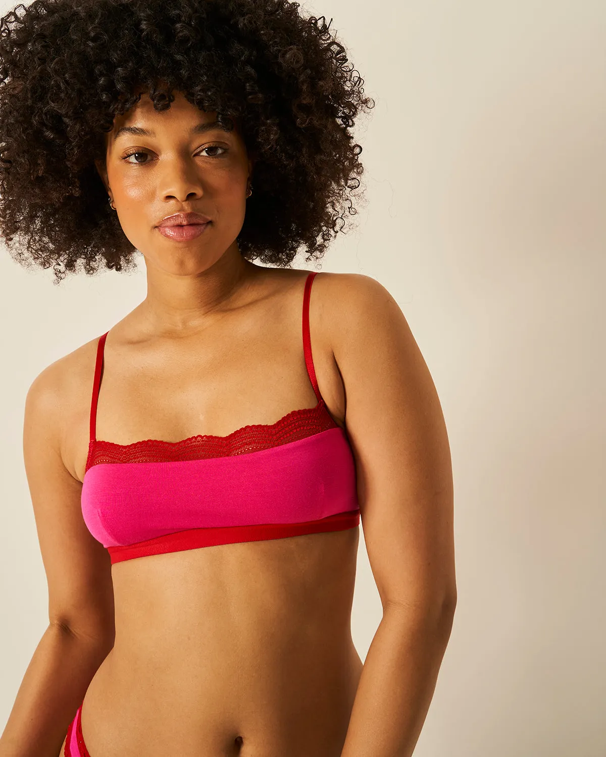 Lace Square Bra - Raspberry and Scarlet