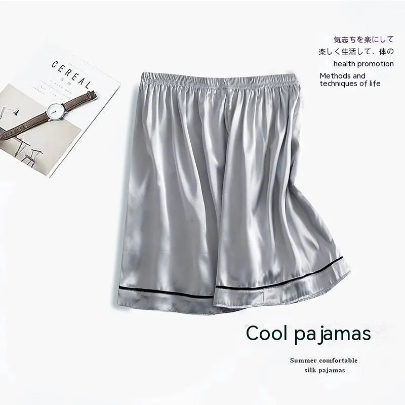 Large Men's Ice Silk Pajama Shorts - Lightweight and Comfortable