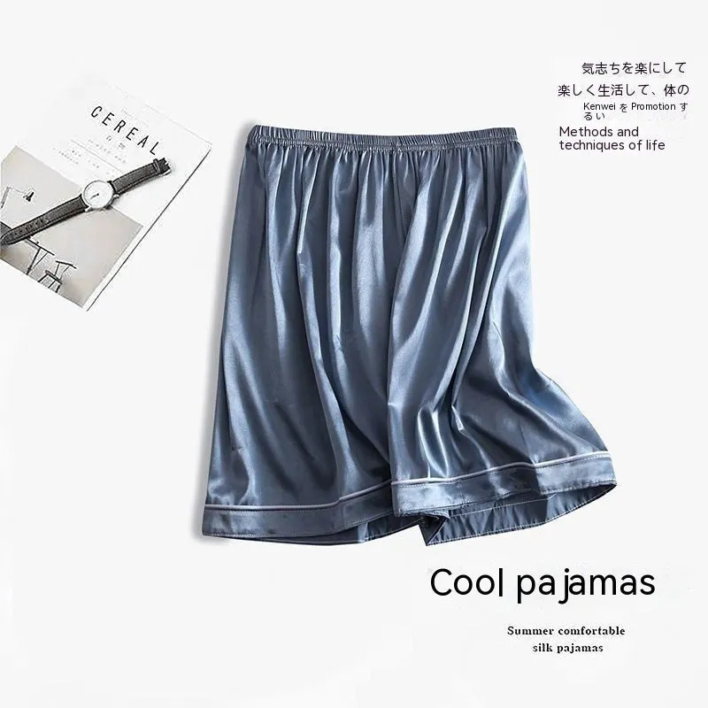 Large Men's Ice Silk Pajama Shorts - Lightweight and Comfortable