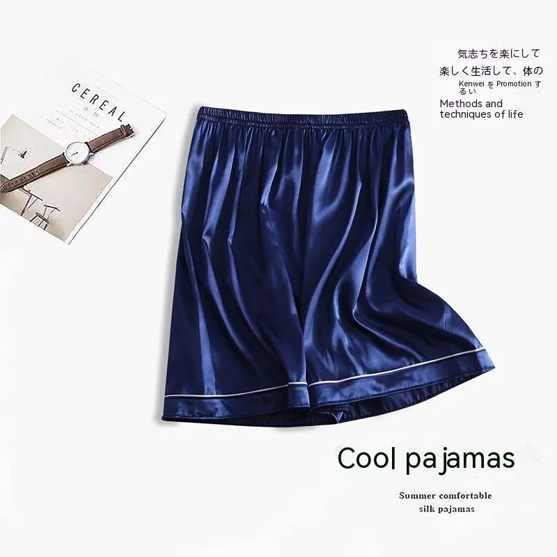 Large Men's Ice Silk Pajama Shorts - Lightweight and Comfortable