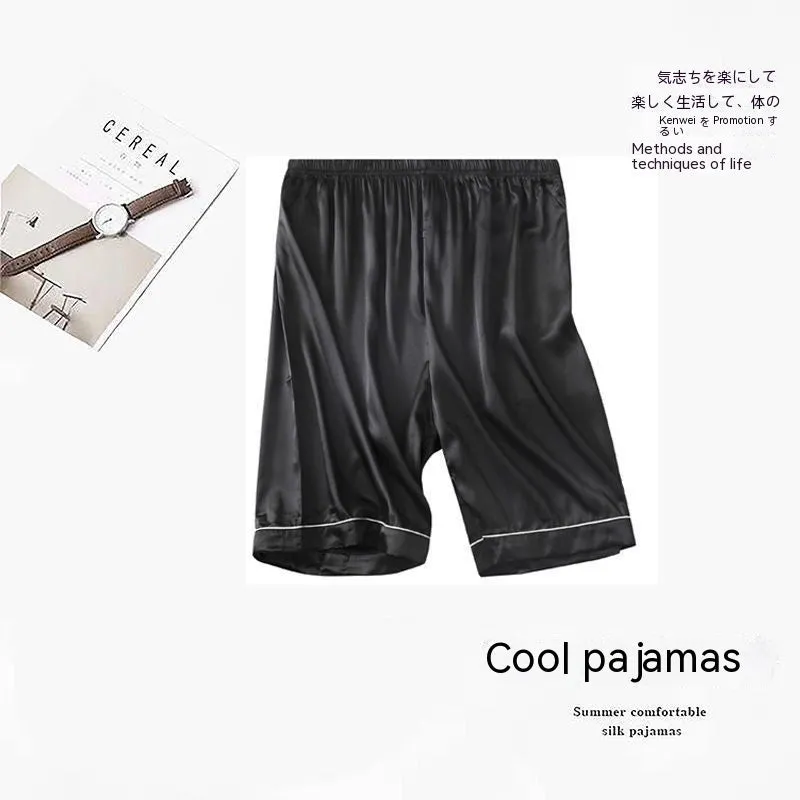 Large Men's Ice Silk Pajama Shorts - Lightweight and Comfortable