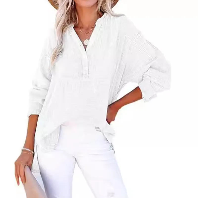 💖🔥Last Day Sale 50%🔥💖Women’s Casual Gauze Button Neck Long Sleeve Blouse