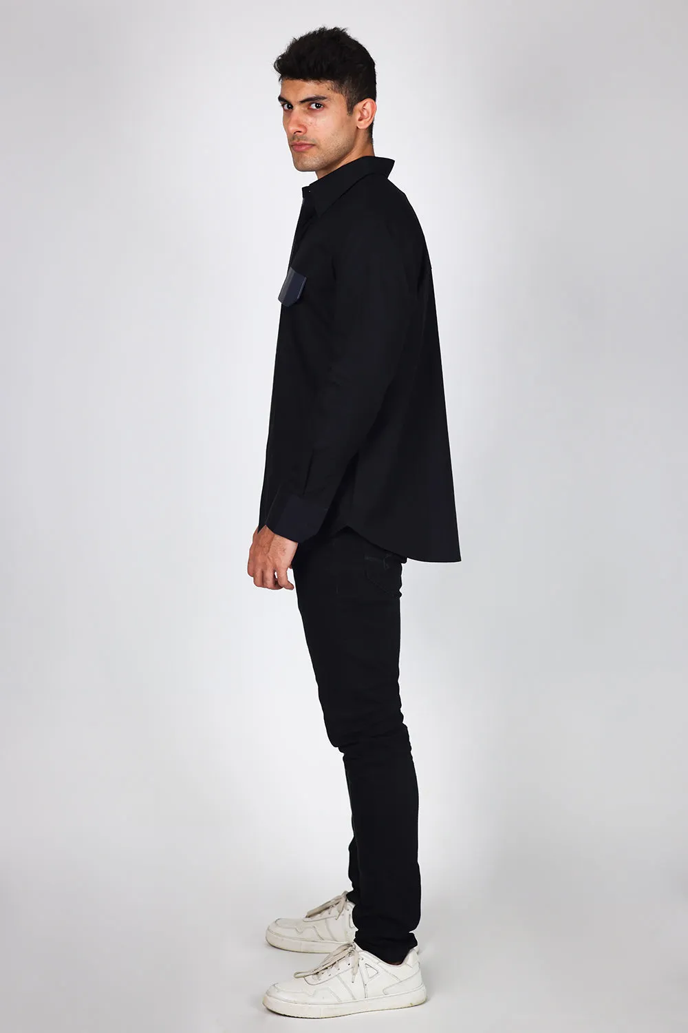 Leather Flap Pocket Shirt Grey