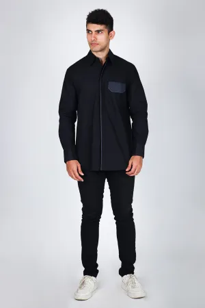 Leather Flap Pocket Shirt Grey