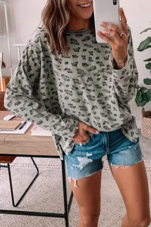 Leopard Stitching Loose Long Sleeve Top