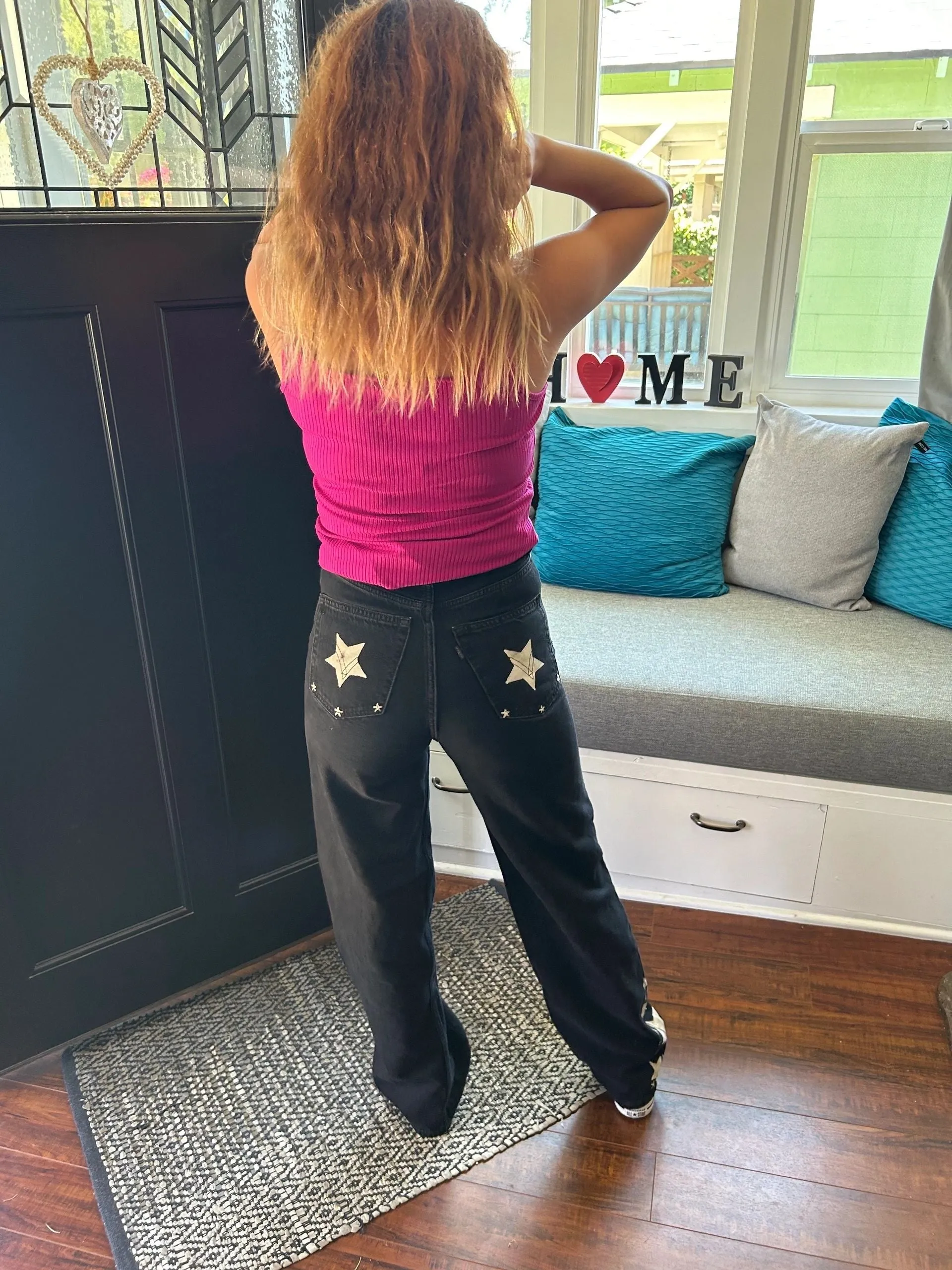 Levi's High Loose Black Denim Jean with Star Design
