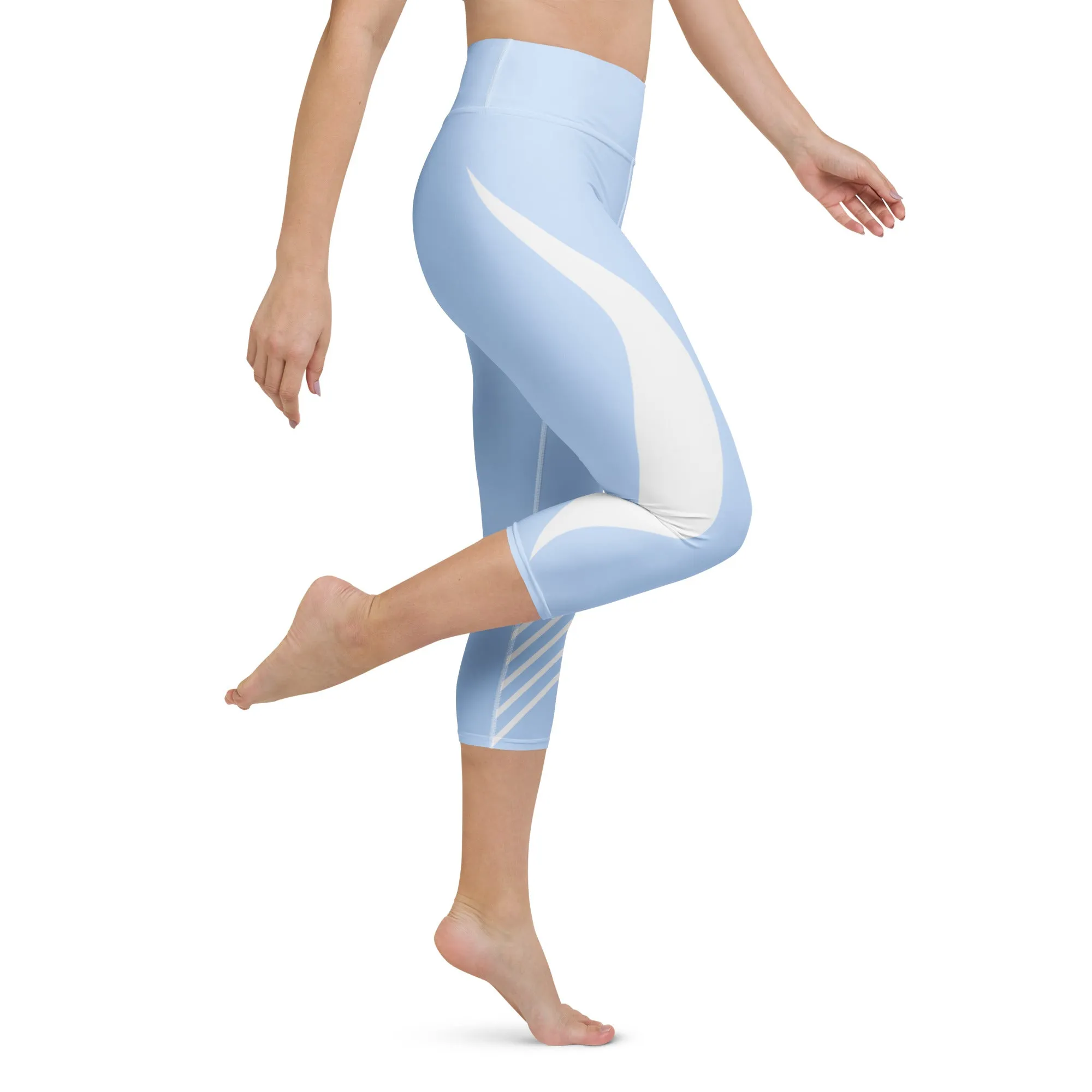 Light Blue and White Yoga Capri Leggings