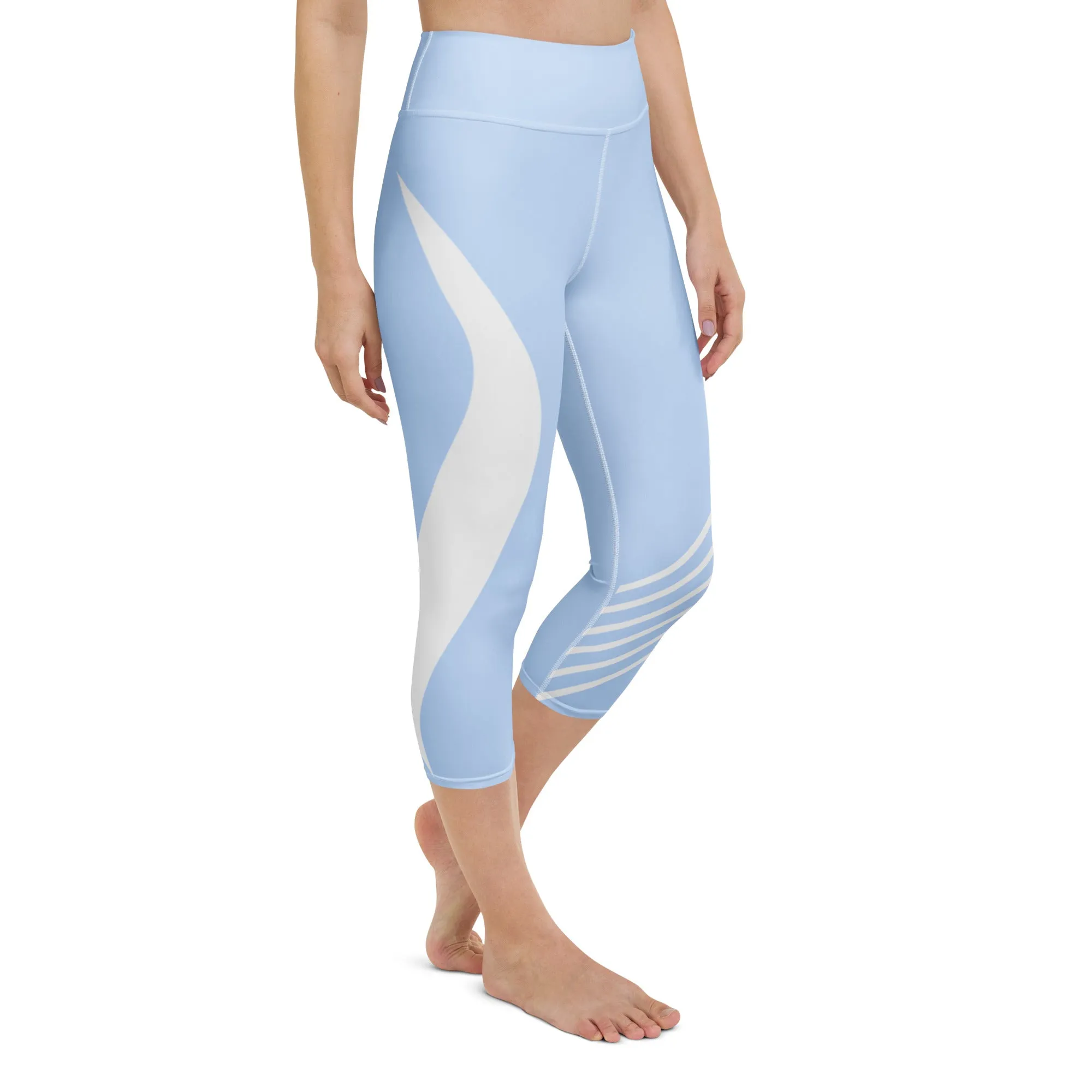 Light Blue and White Yoga Capri Leggings