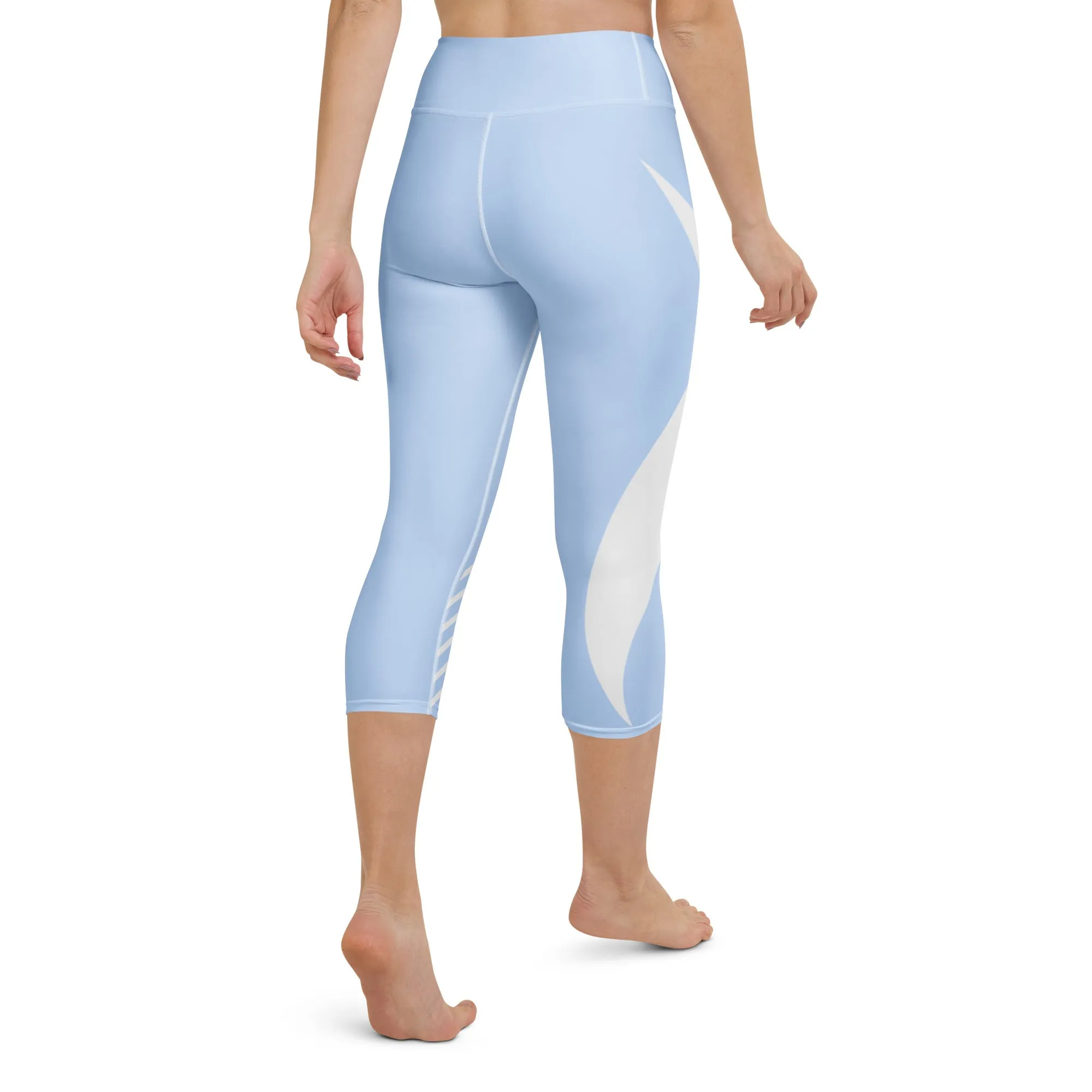 Light Blue and White Yoga Capri Leggings