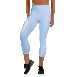 Light Blue and White Yoga Capri Leggings