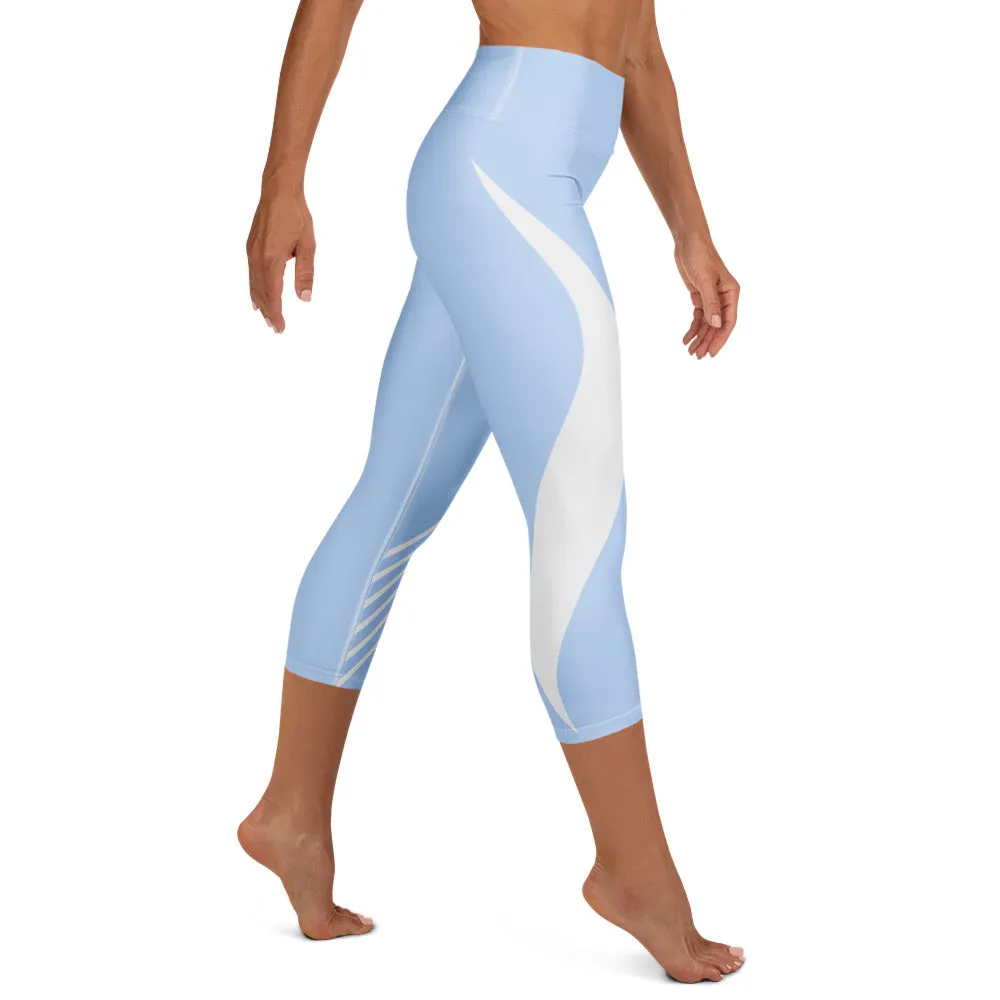 Light Blue and White Yoga Capri Leggings