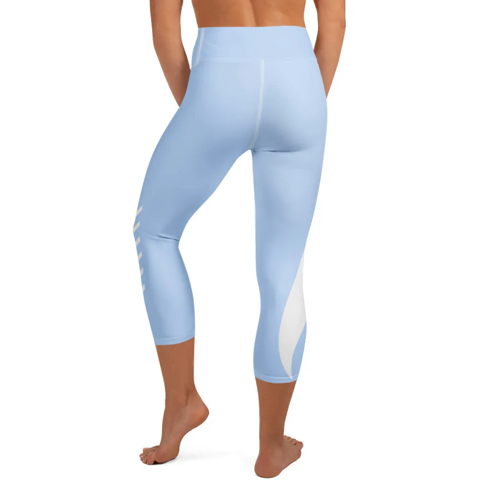 Light Blue and White Yoga Capri Leggings
