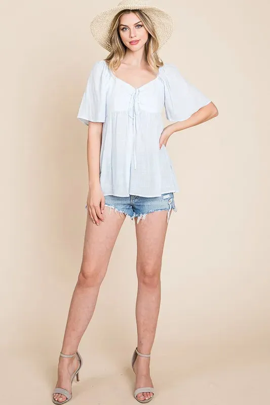 Lime 'N' Chili Thin Striped with Tie Front Babydoll Top