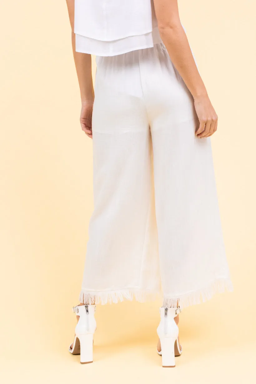 Linen Fringe Hem Crop Wide Leg Pants