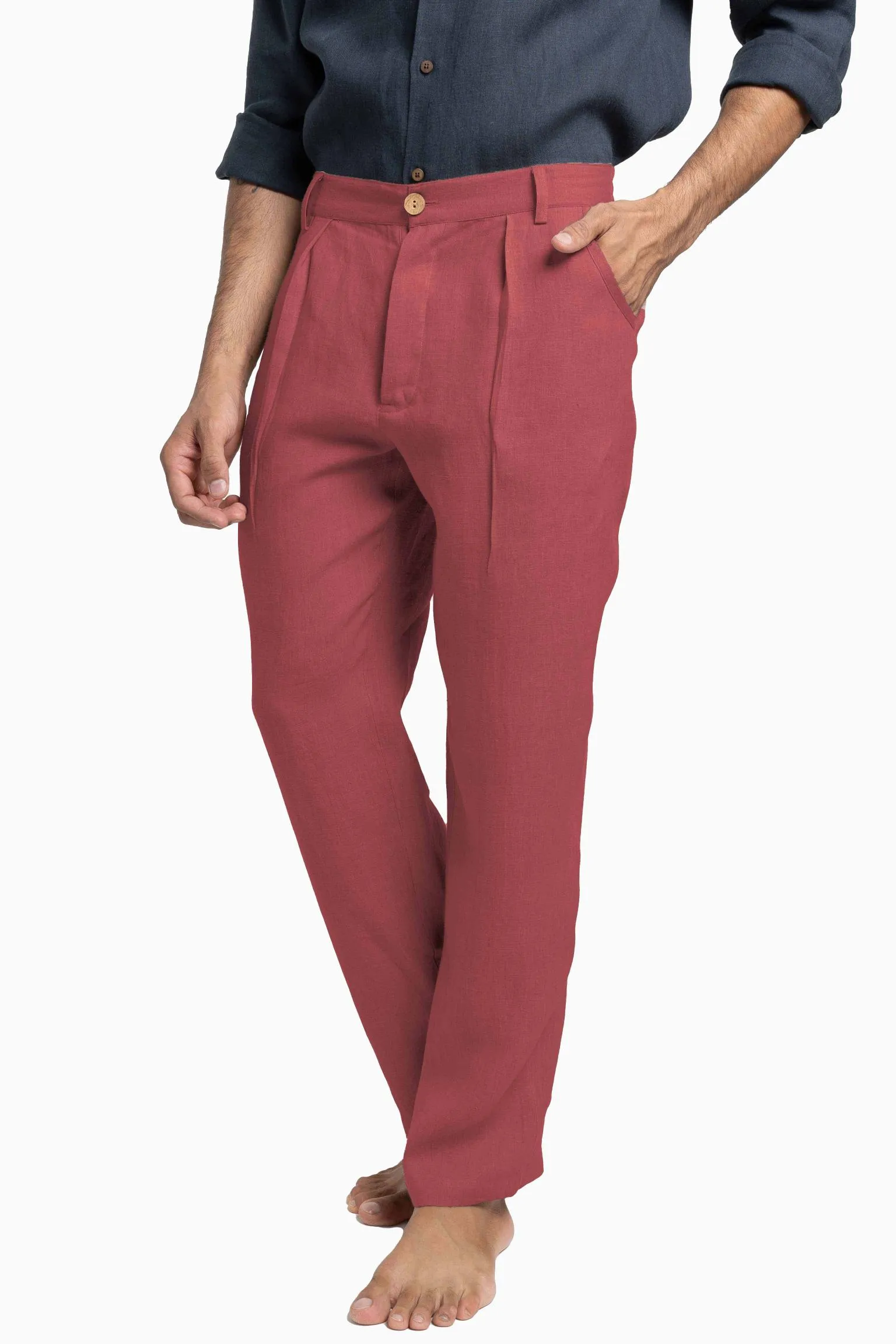 Linen Silas Pant-Petal Pink