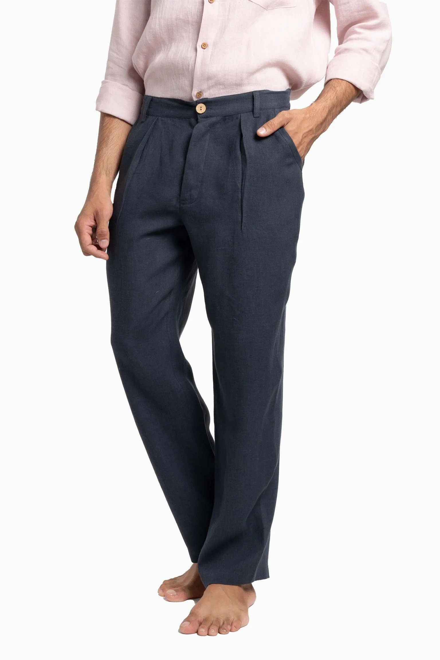 Linen Silas Pant-Petal Pink