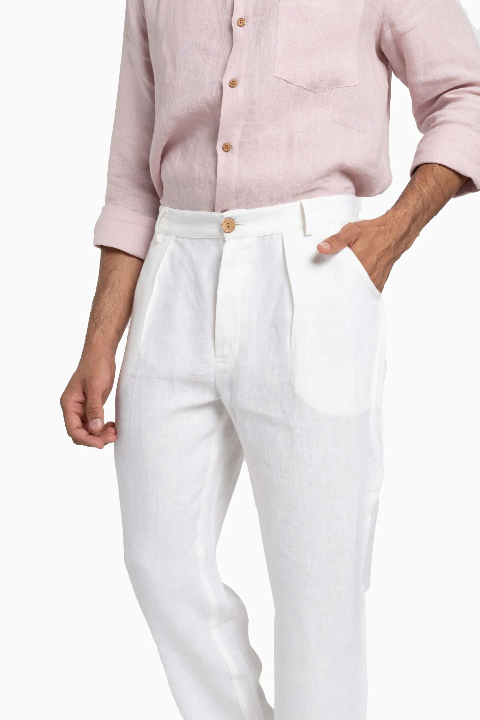 Linen Silas Pant-Petal Pink
