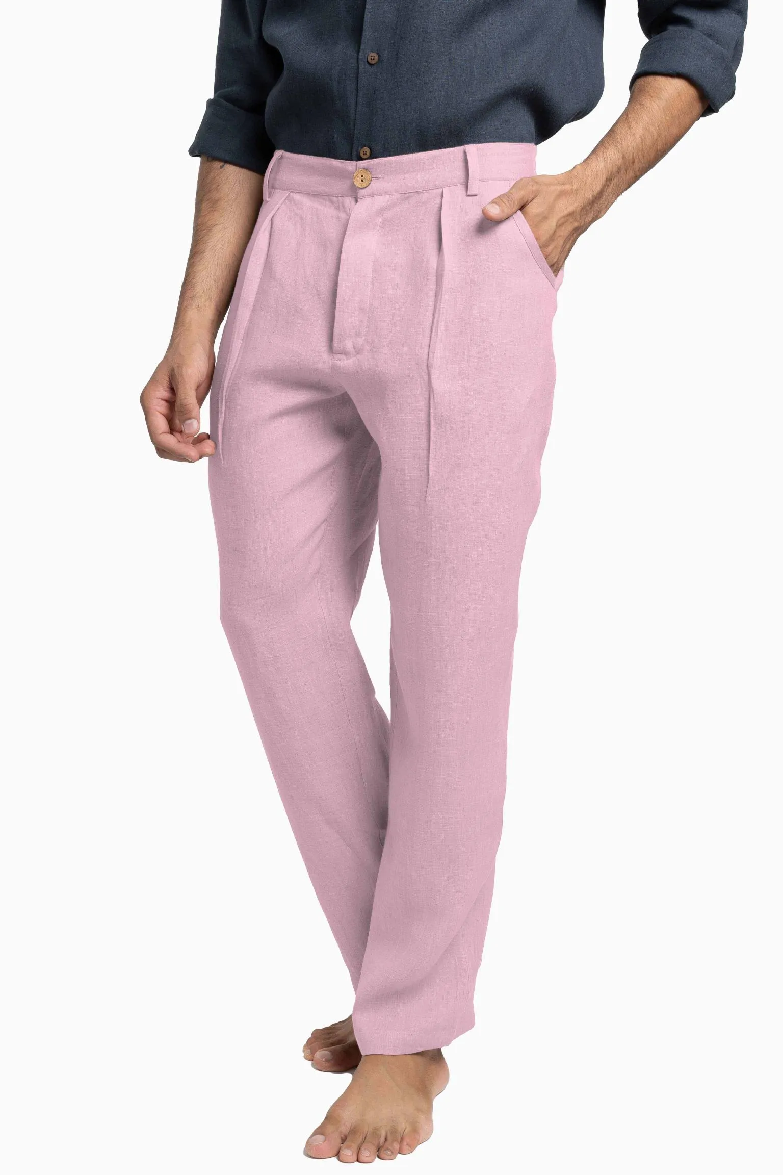 Linen Silas Pant-Petal Pink