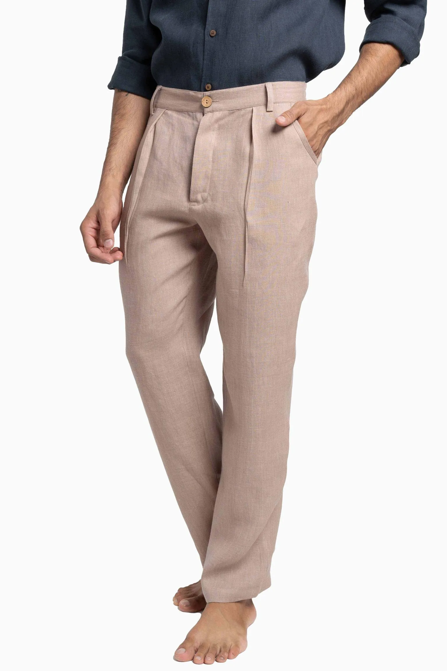 Linen Silas Pant-Petal Pink