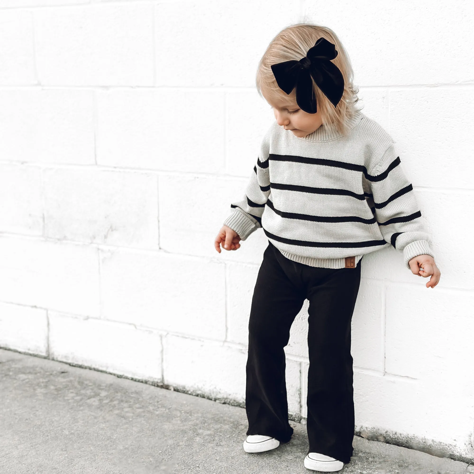 Little Bipsy Ribbed Flare Pants - Black