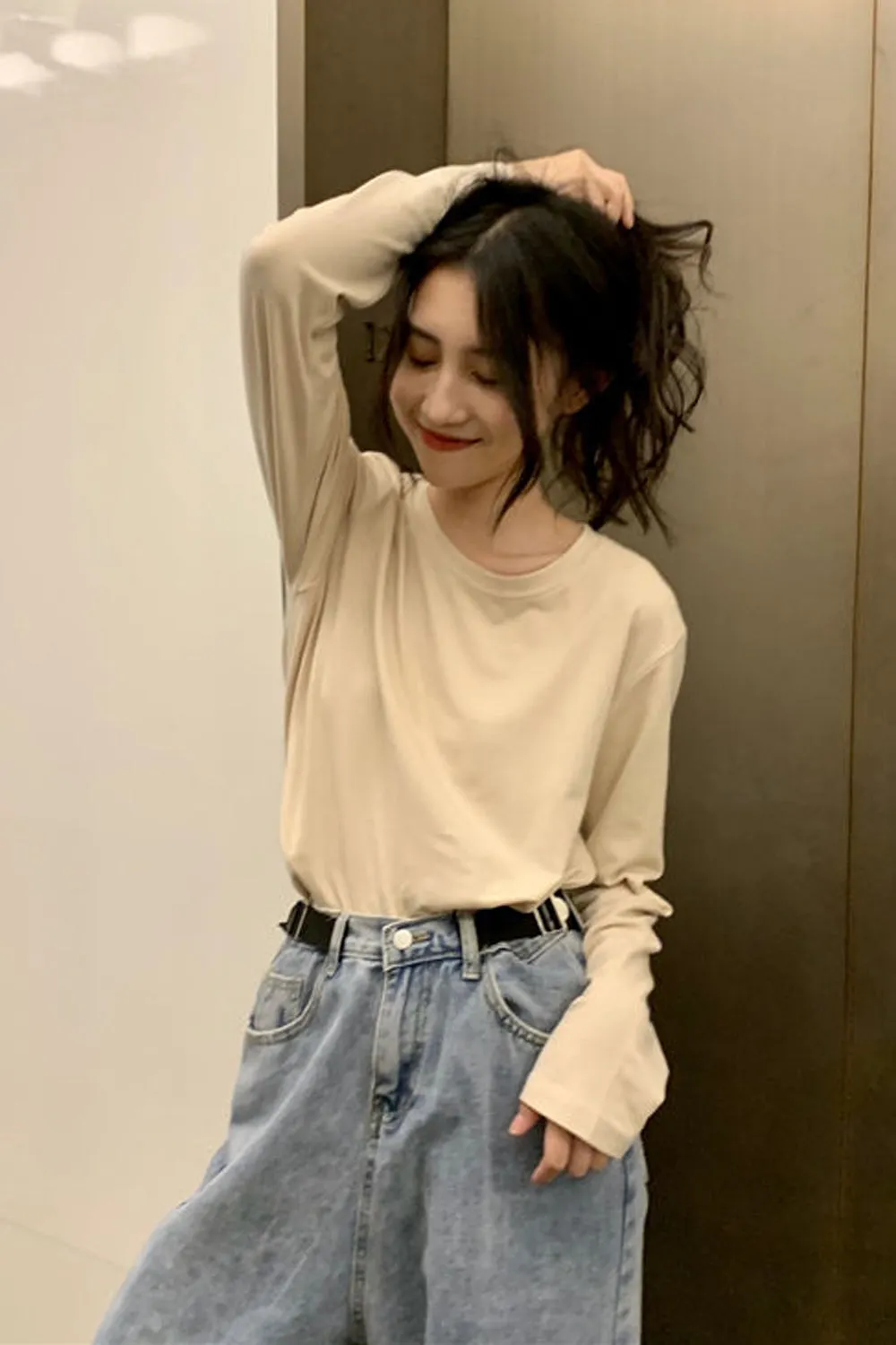 Long Sleeve Simple O-Neck Casual Shirt