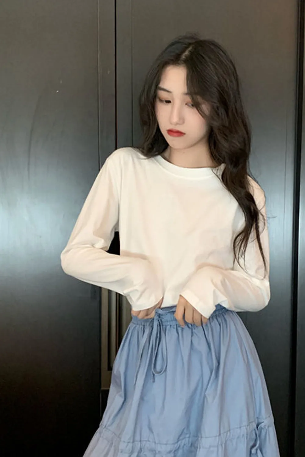 Long Sleeve Simple O-Neck Casual Shirt