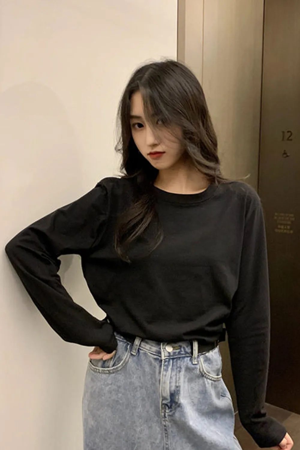 Long Sleeve Simple O-Neck Casual Shirt