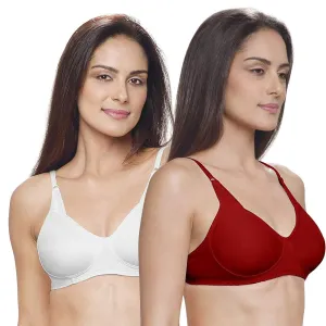 Lovable Maroon and White Non Padded Wirefree Bra Pack of 2 - ADL 13-MAROON/WHITE