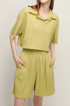 Lucy Waffle Half Button Crop Top