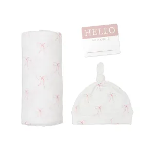 Lulujo Hello World Hat & Swaddle Sets - Bows
