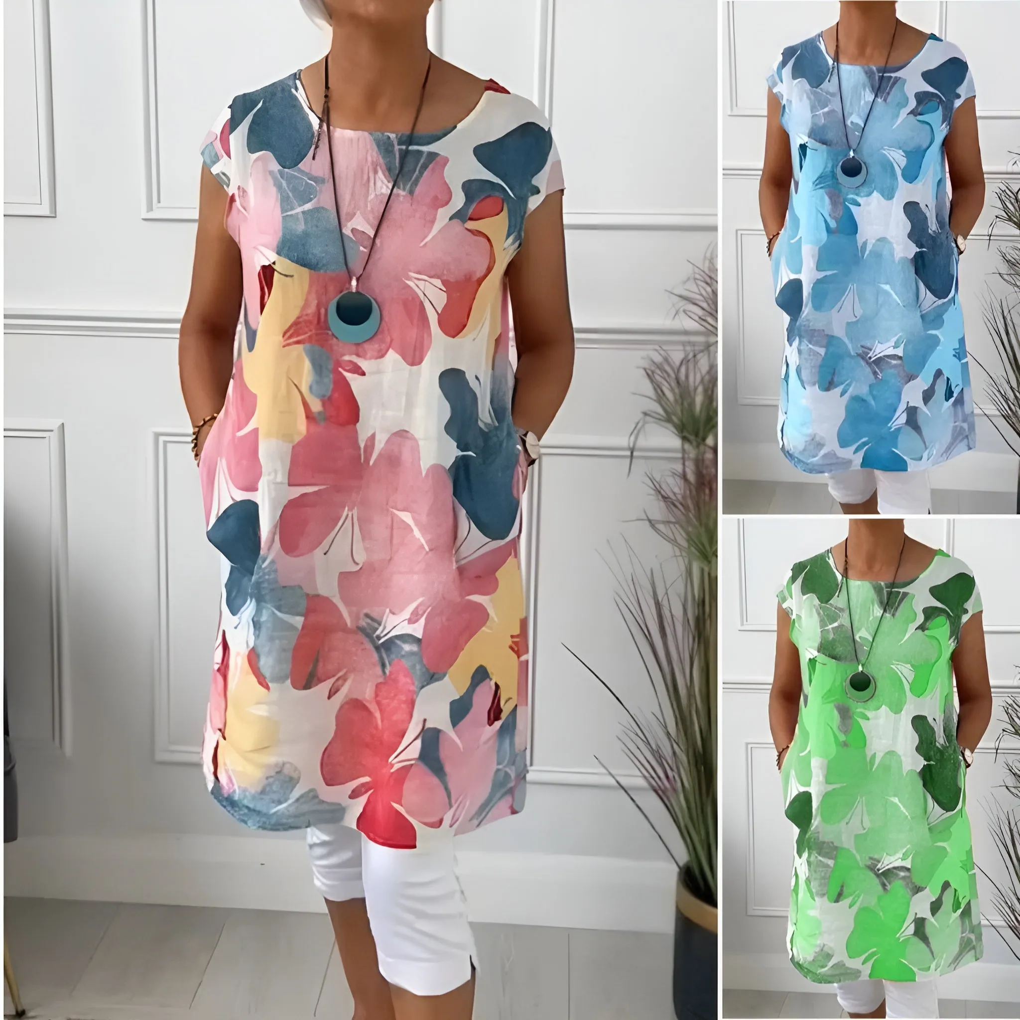 Mailin™ | Loose Tunic Dress with Floral Note