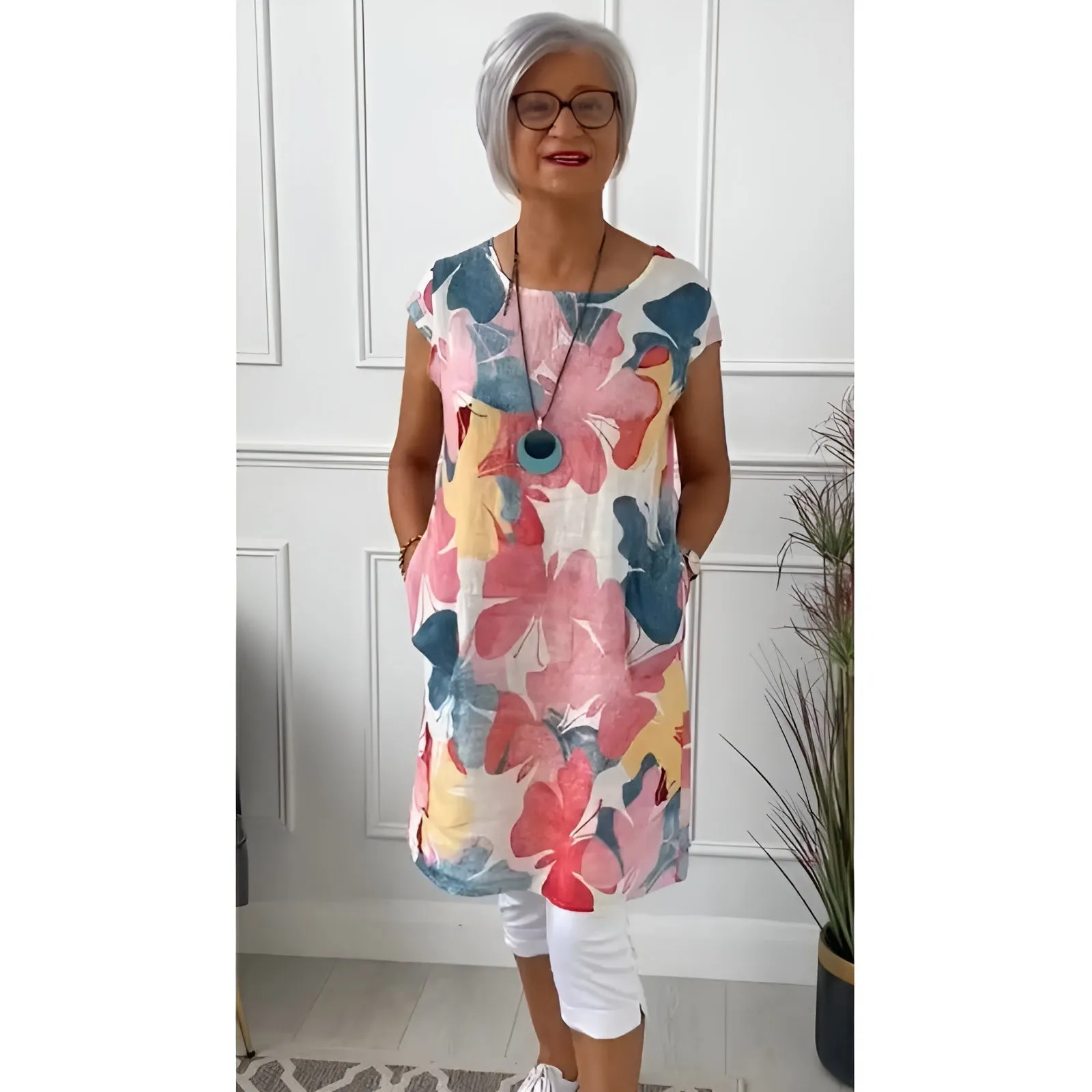 Mailin™ | Loose Tunic Dress with Floral Note