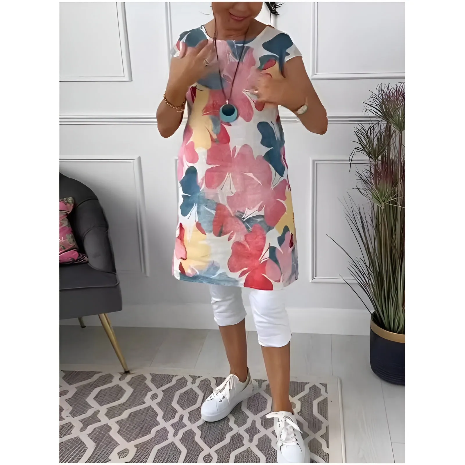 Mailin™ | Loose Tunic Dress with Floral Note