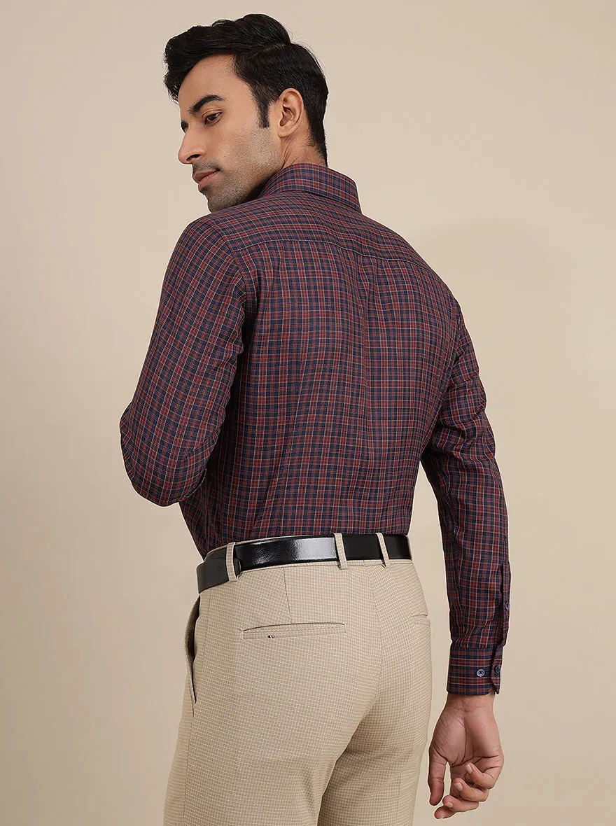 Maroon Checked Slim Fit Formal Shirt | Greenfibre