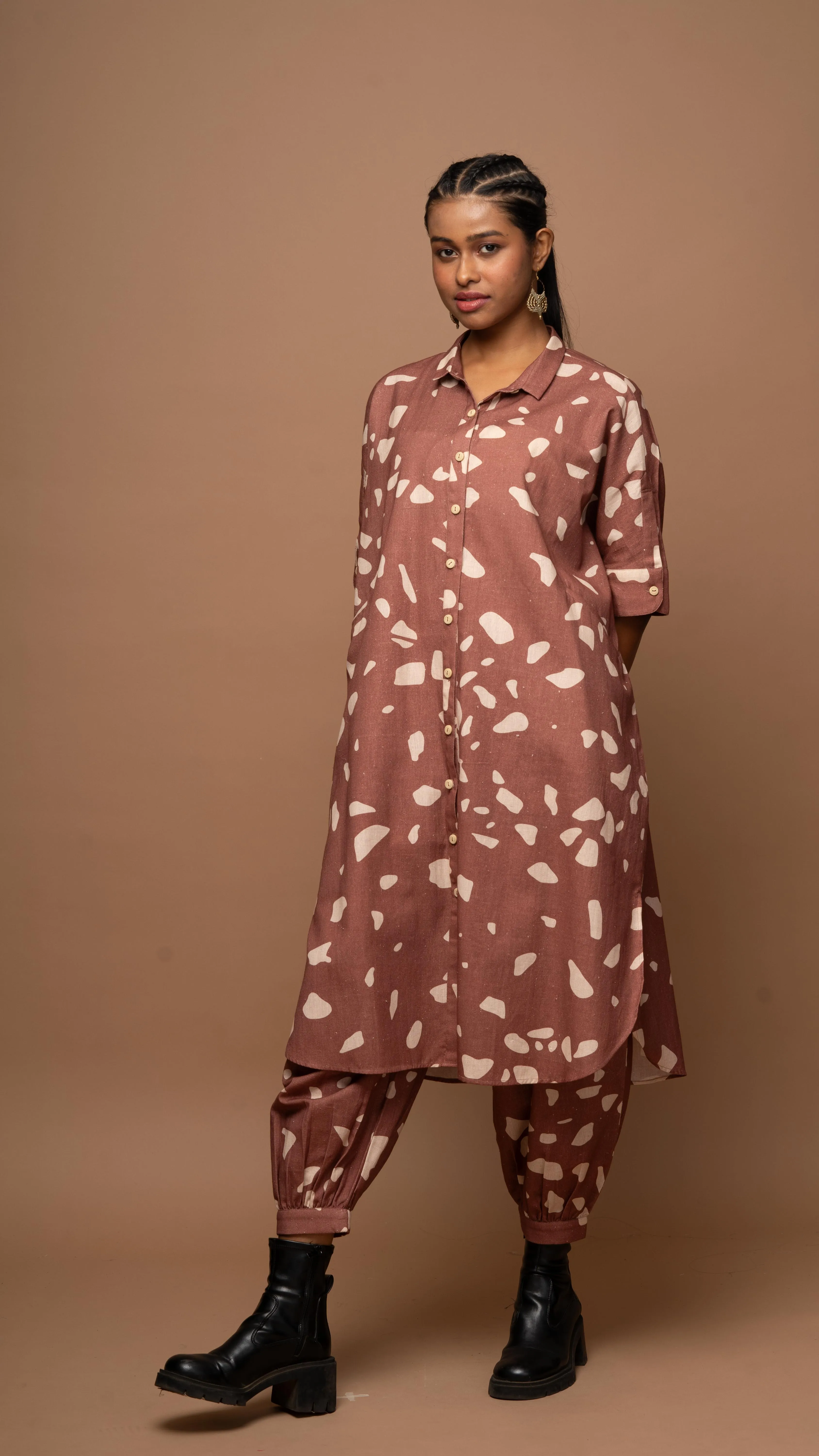 Marsala Ethereal Co-ord Pants Set in Shattered Mirror Pattern