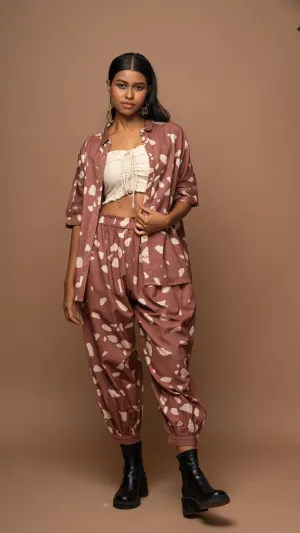 Marsala Ethereal Co-ord Pants Set in Shattered Mirror Pattern