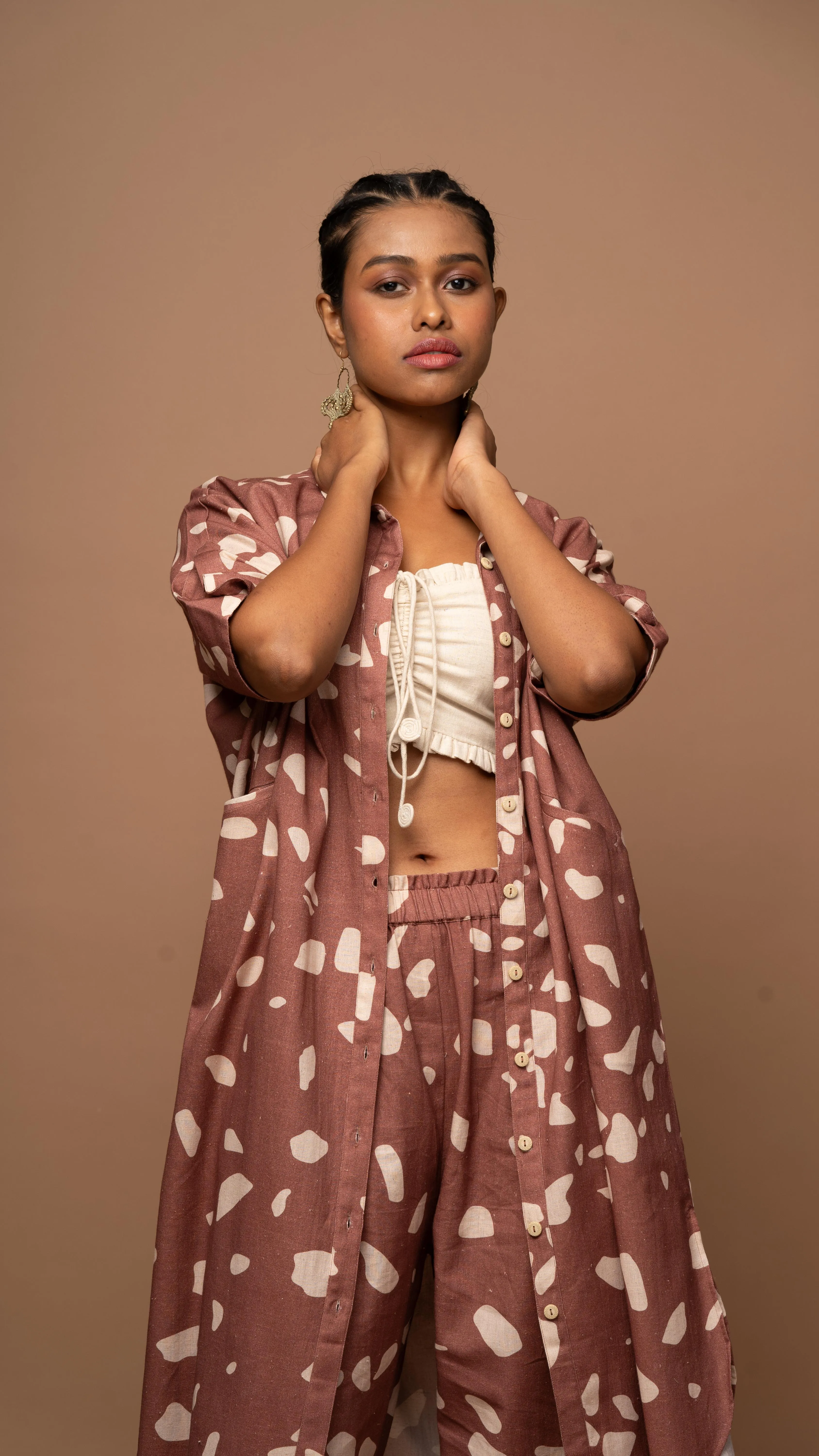Marsala Ethereal Co-ord Pants Set in Shattered Mirror Pattern