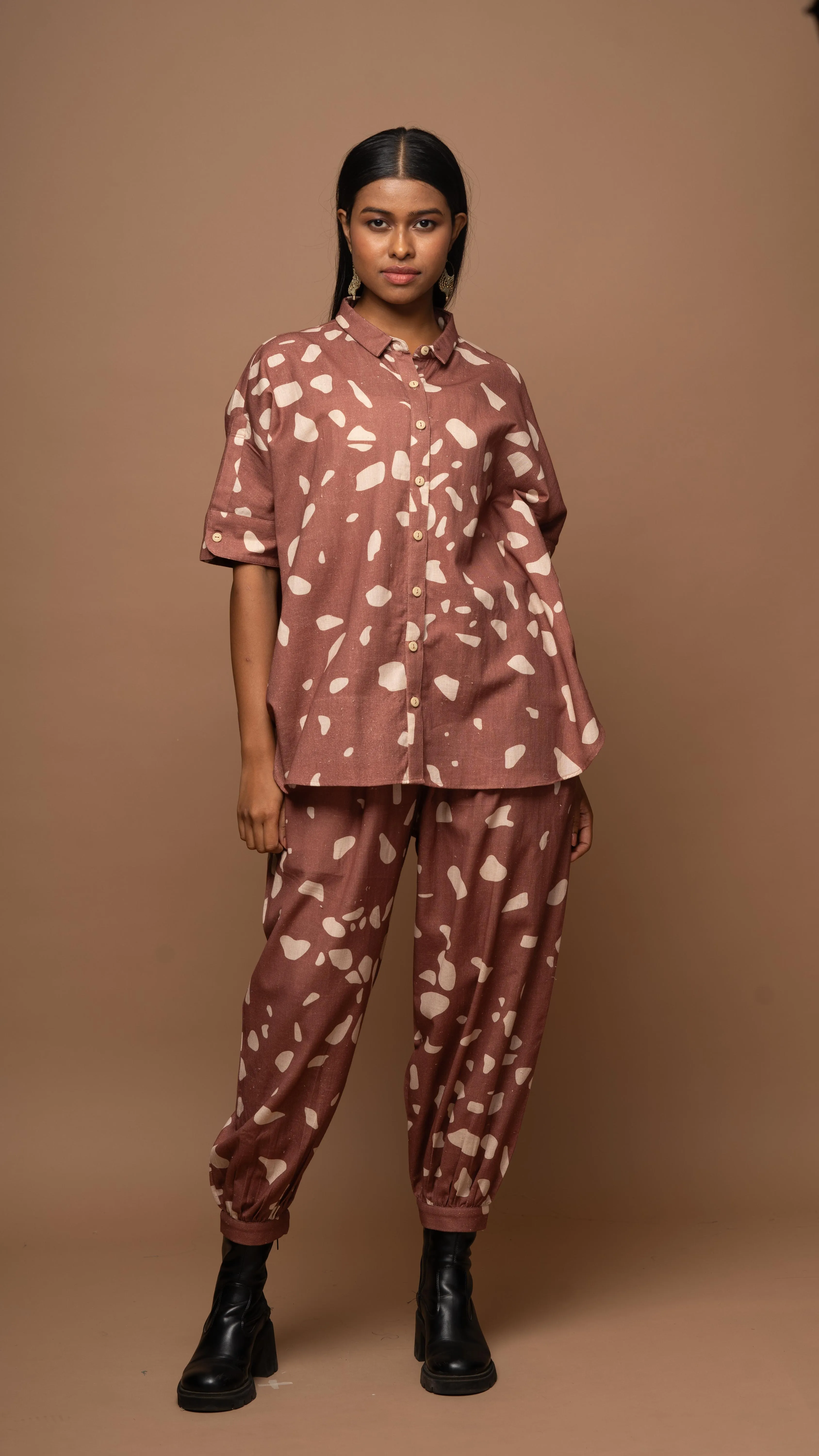 Marsala Ethereal Co-ord Pants Set in Shattered Mirror Pattern