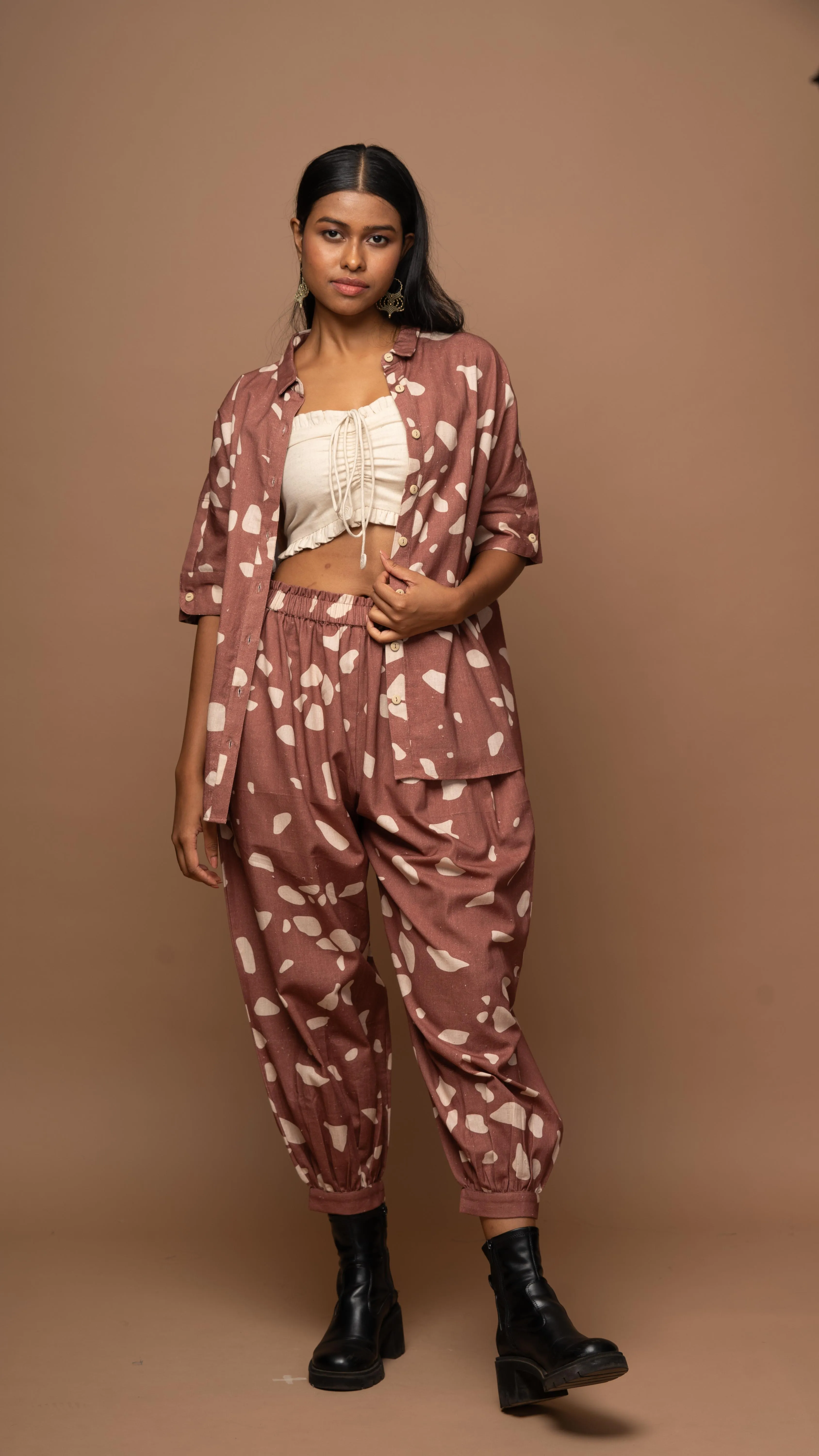 Marsala Ethereal Co-ord Pants Set in Shattered Mirror Pattern
