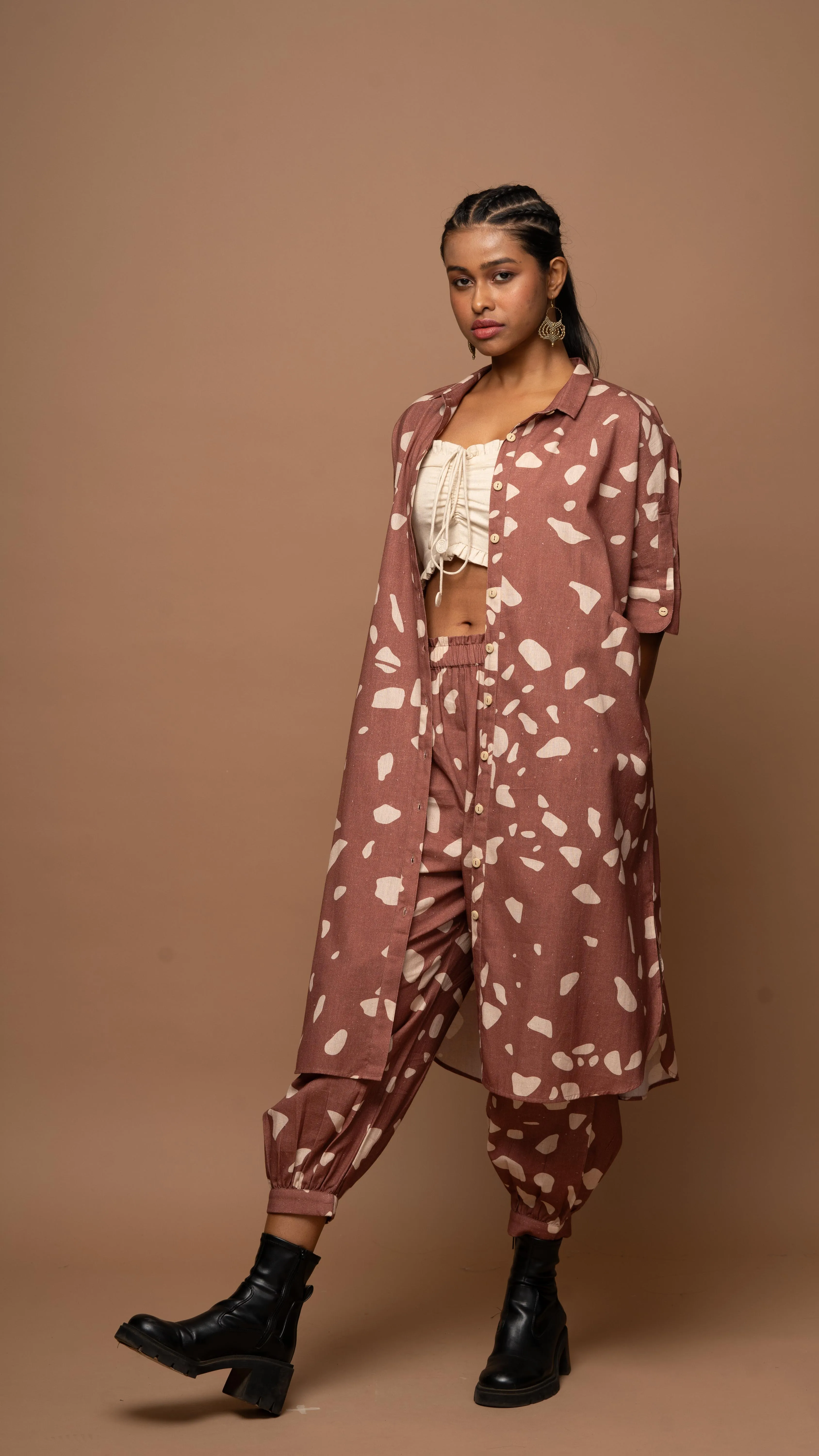 Marsala Ethereal Co-ord Pants Set in Shattered Mirror Pattern