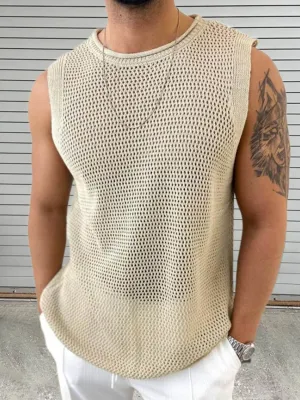 Men’s Openwork Sleeveless Knit Top – Stylish & Breathable