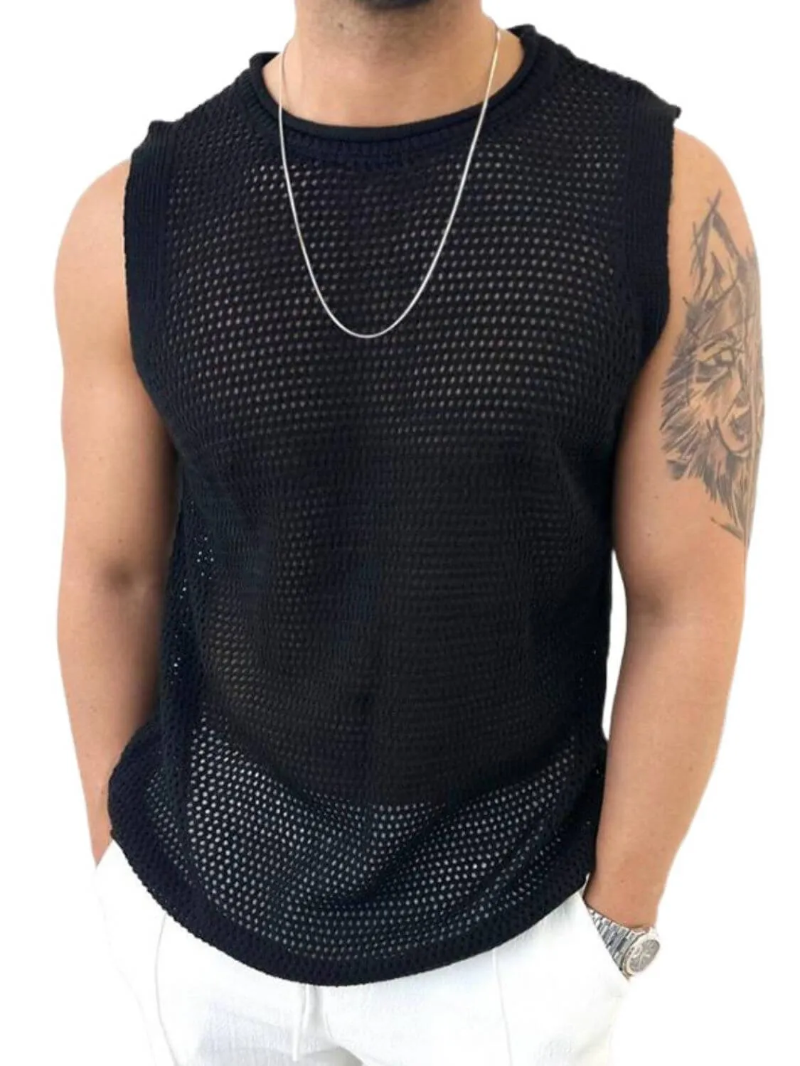 Men’s Openwork Sleeveless Knit Top – Stylish & Breathable
