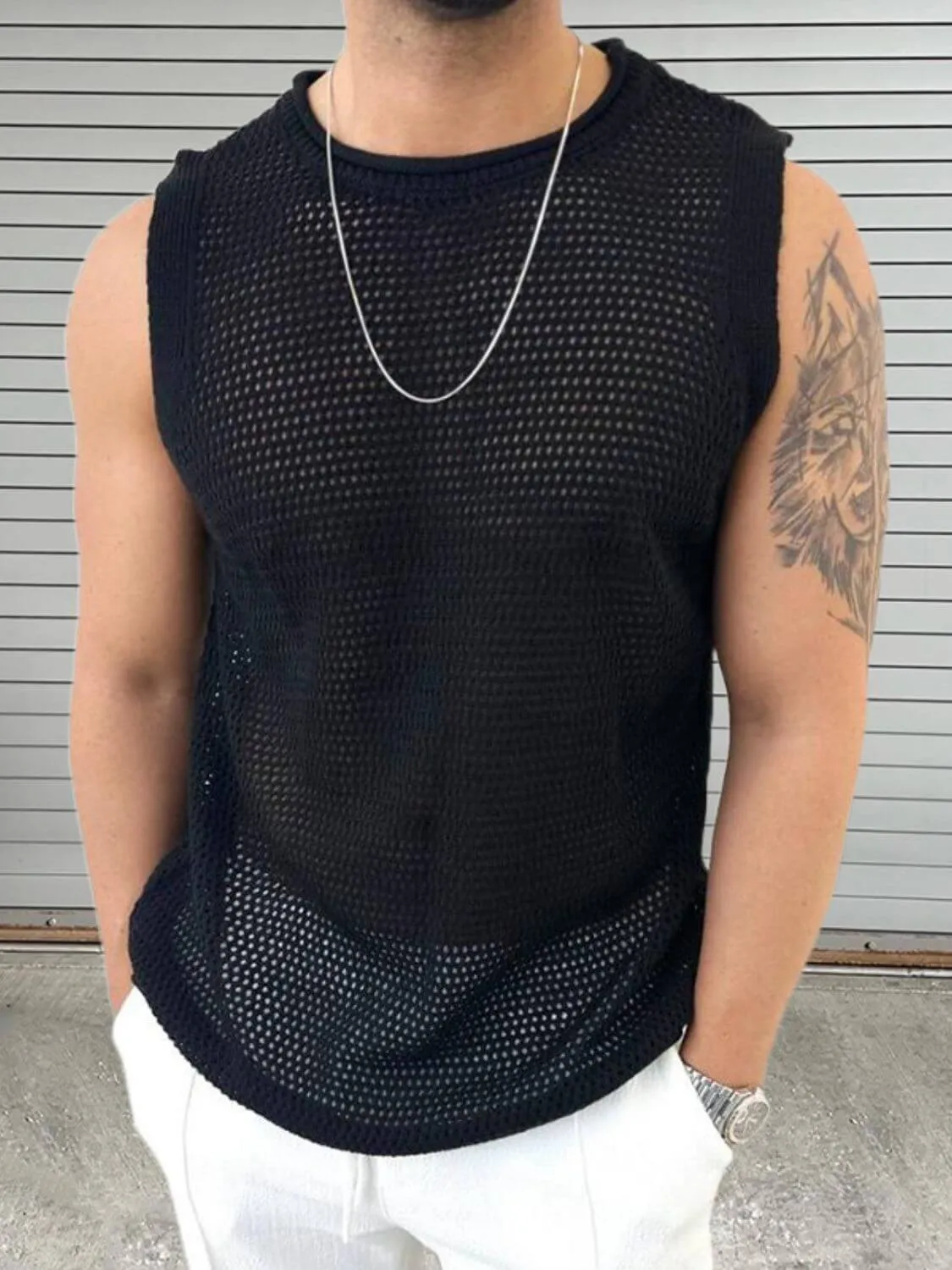 Men’s Openwork Sleeveless Knit Top – Stylish & Breathable