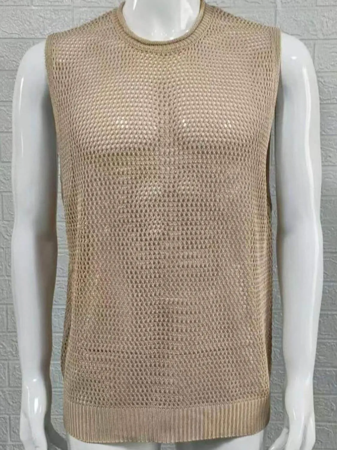 Men’s Openwork Sleeveless Knit Top – Stylish & Breathable