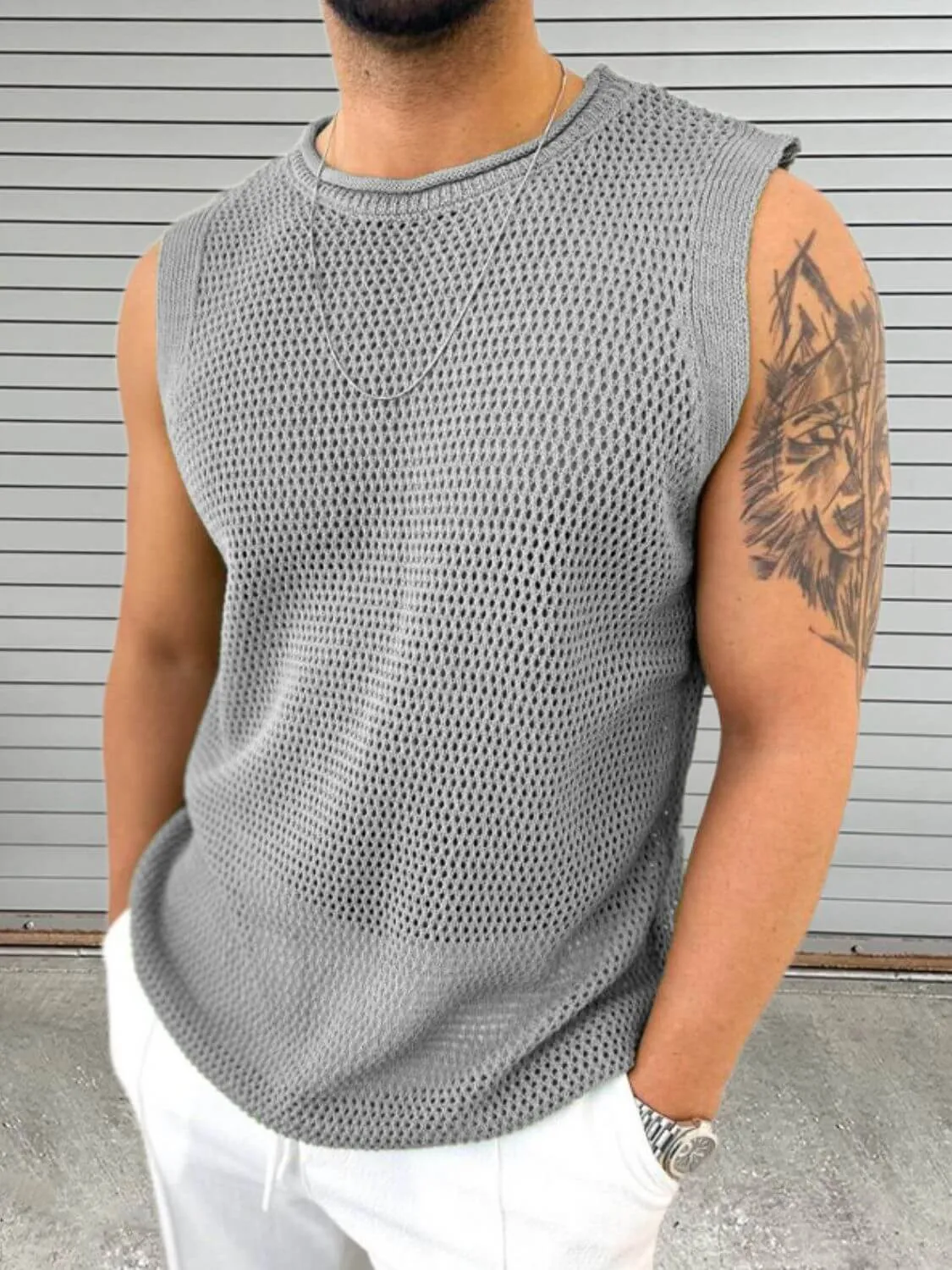 Men’s Openwork Sleeveless Knit Top – Stylish & Breathable