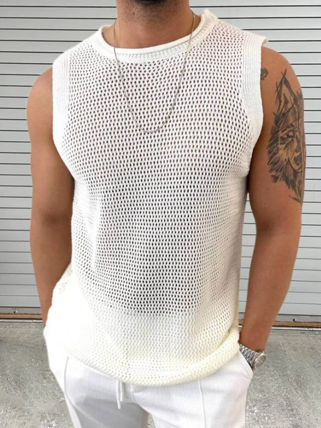Men’s Openwork Sleeveless Knit Top – Stylish & Breathable