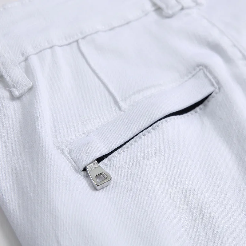 Men's white slim denim shorts