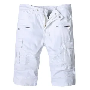 Men's white slim denim shorts