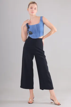Midnight Bloom Denim Corset Top