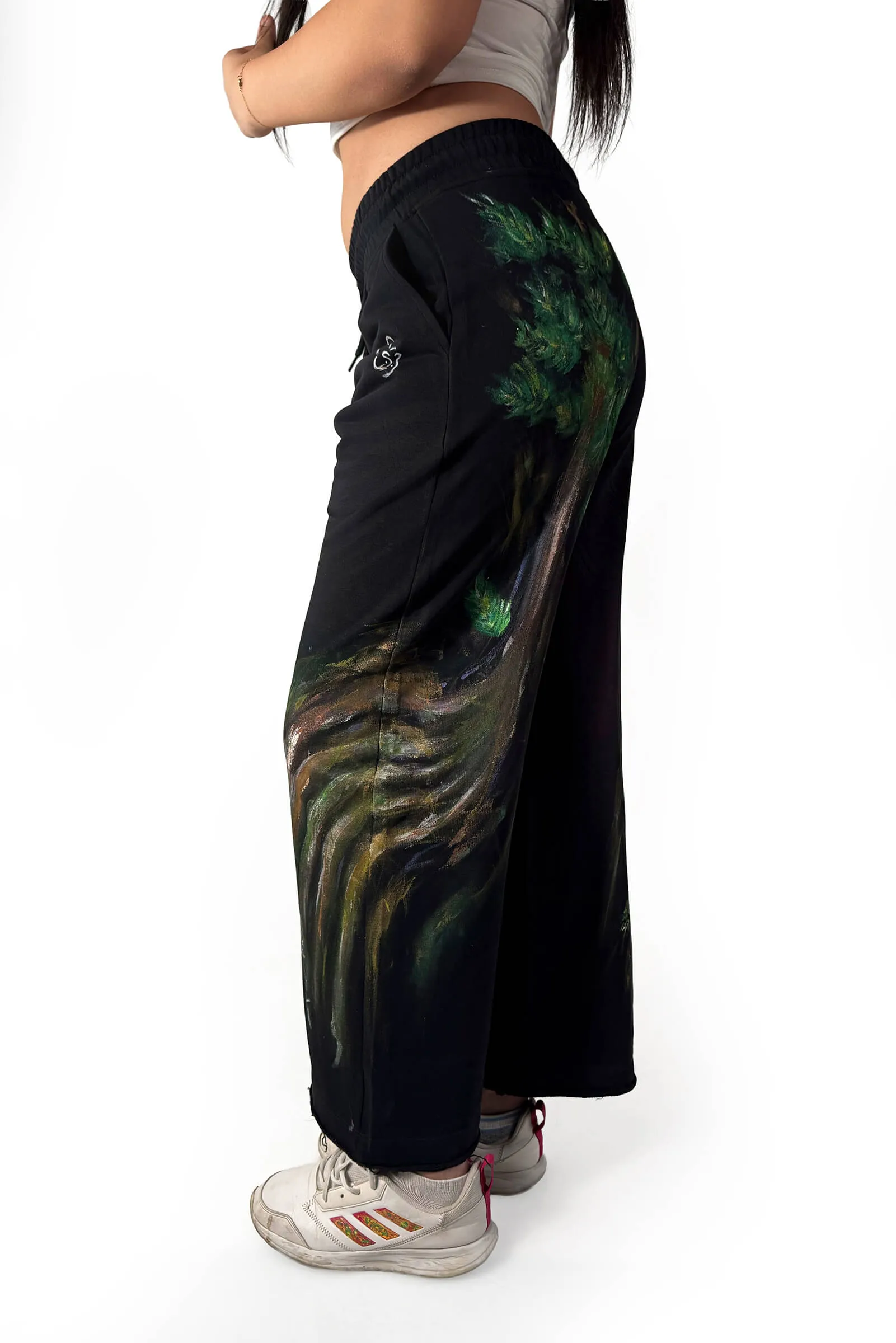 Midnight Forest Hand-Painted Wide-Leg Pants